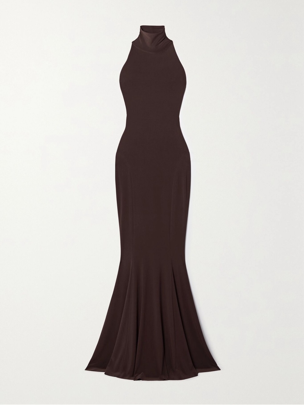 Norma Kamali Fishtail Halterneck Maxi Gown Chocolate Brown